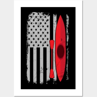 American Flag Kayak Distressed Outrigger Canoe Posters and Art